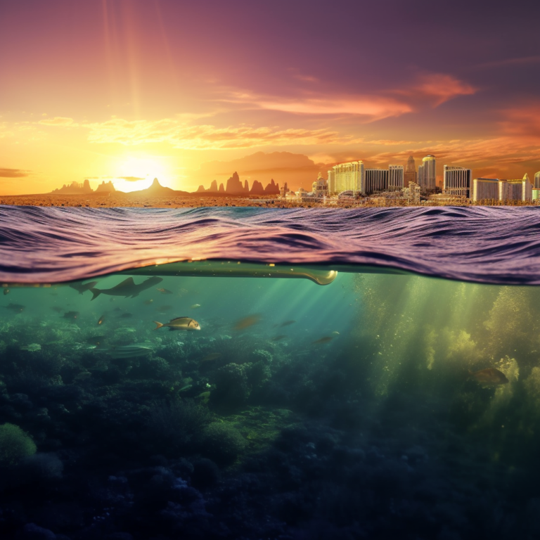 Las Vegas city under the ocean, digital artwork